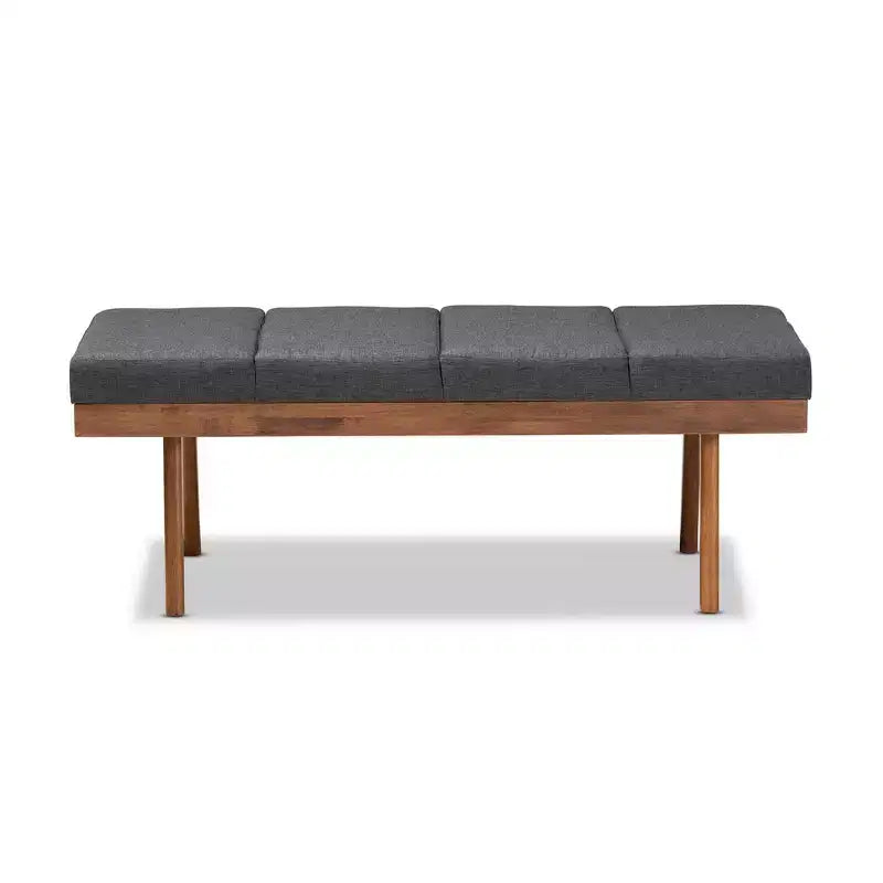 Gray / Grayish Beige Tufted Upholstered Wood Bench, Seats 2