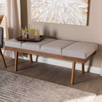 Gray / Grayish Beige Tufted Upholstered Wood Bench, Seats 2