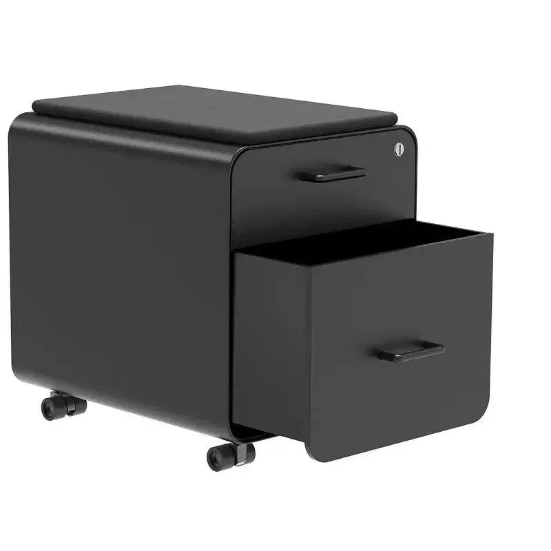Black 2-Drawer File Cabinet with Seat Cushion, Lockable, for 1 User