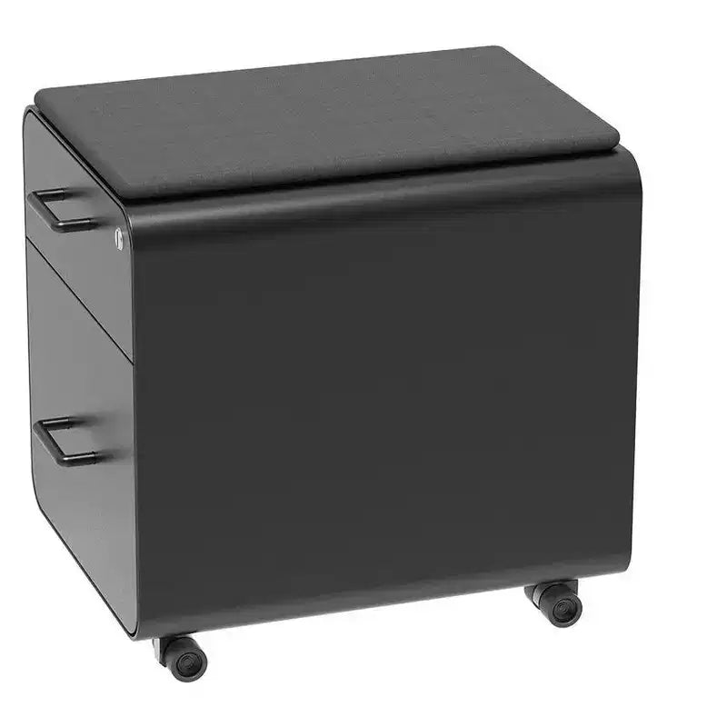 Black 2-Drawer File Cabinet with Seat Cushion, Lockable, for 1 User