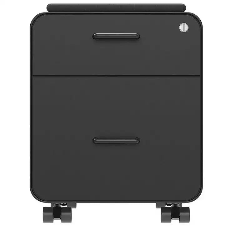 Black 2-Drawer File Cabinet with Seat Cushion, Lockable, for 1 User