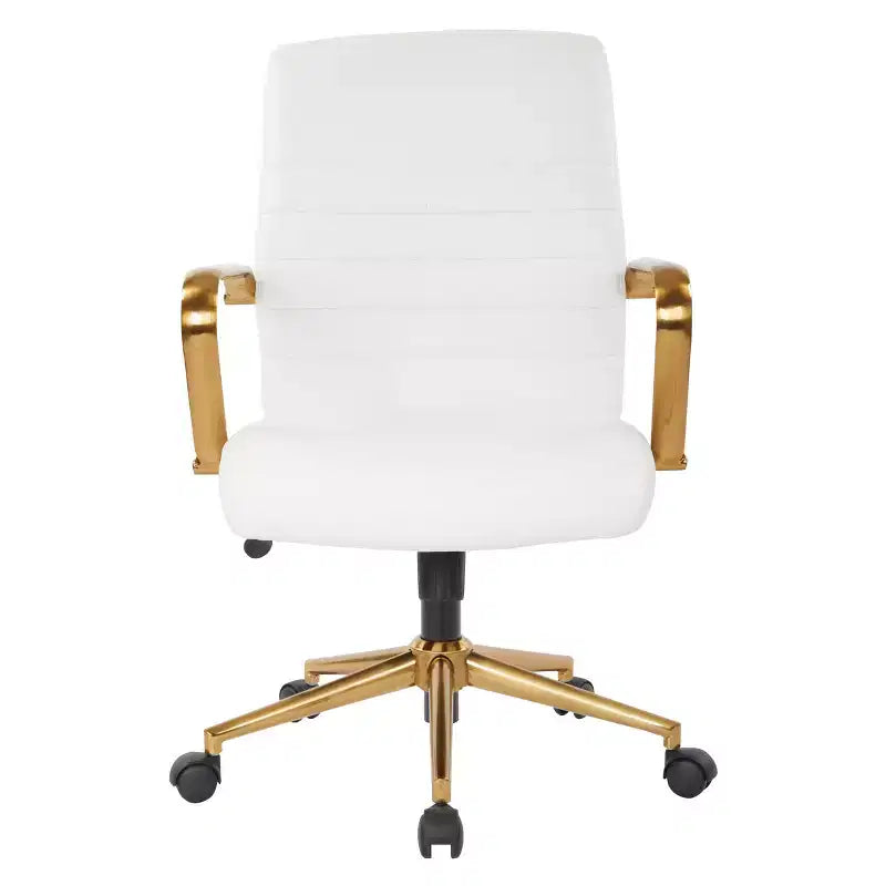 White Mid-Back Faux Leather Office Chair, Adjustable Height, Seats 1