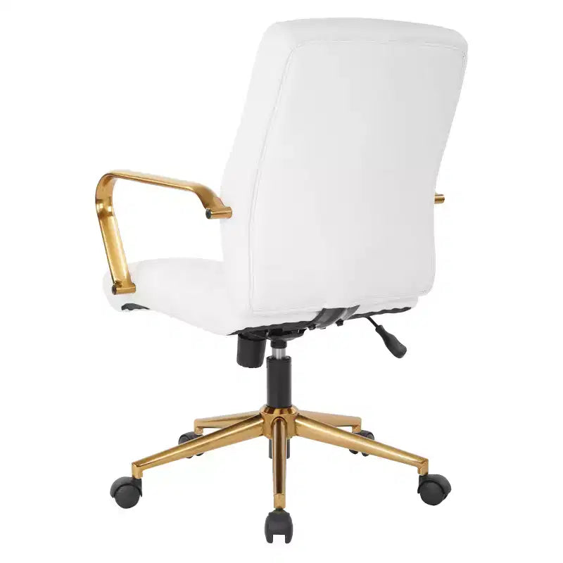 White Mid-Back Faux Leather Office Chair, Adjustable Height, Seats 1