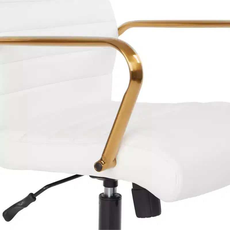 White Mid-Back Faux Leather Office Chair, Adjustable Height, Seats 1