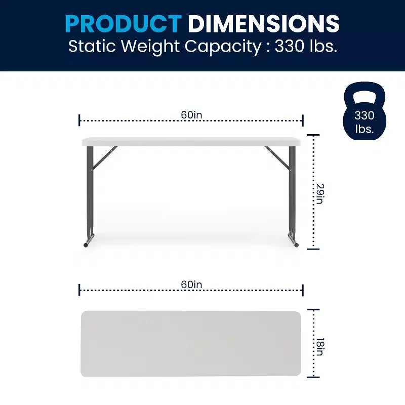 White Rectangular Folding Table, Seats 2