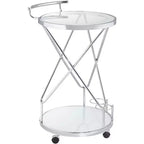Studio 55D Page 29 1/2 High Glass and Chrome Rolling Serving Bar Cart