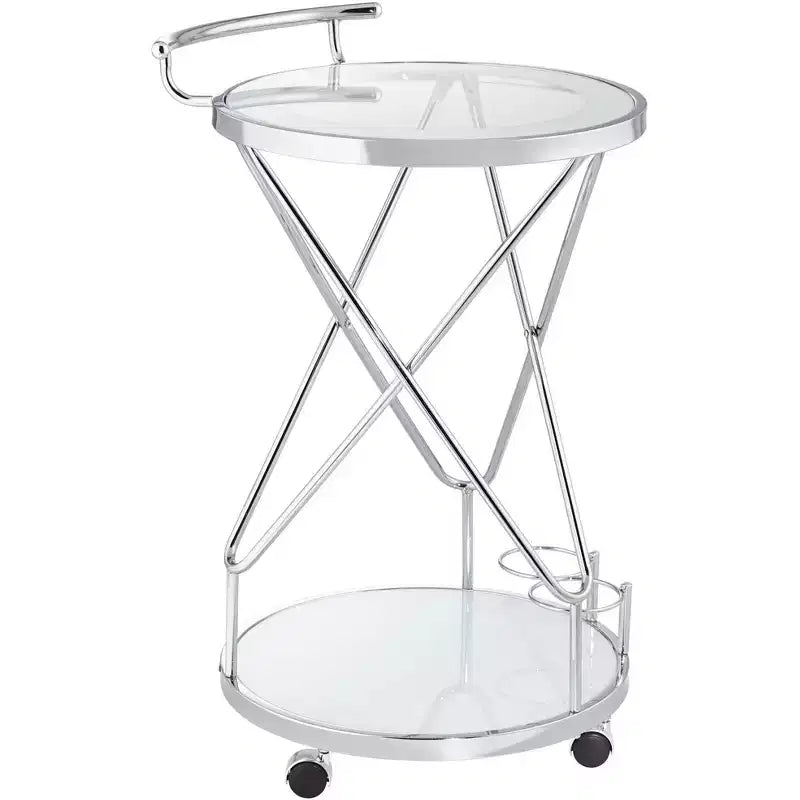 Studio 55D Page 29 1/2 High Glass and Chrome Rolling Serving Bar Cart