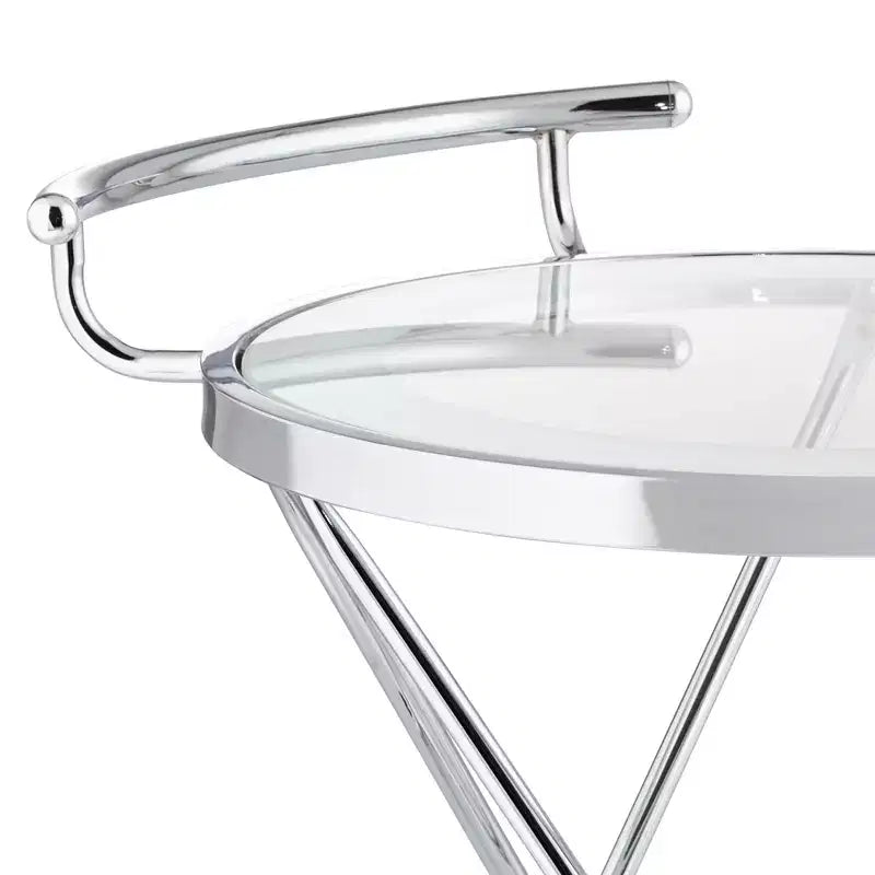 Clear & White Glass 2-Shelf Rolling Bar Cart, Chrome, 2-Person