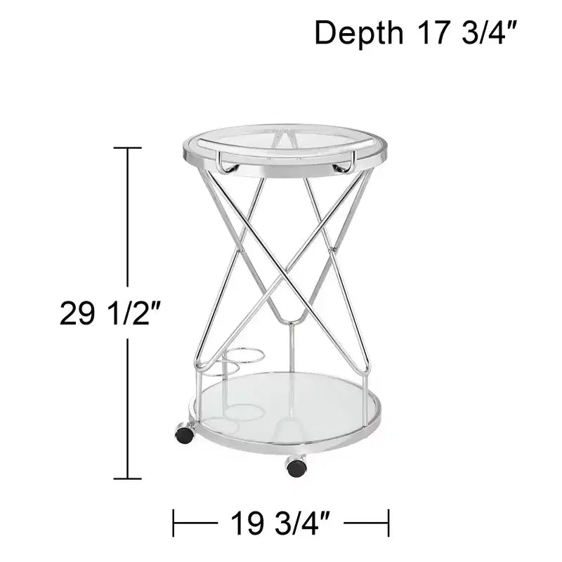 Clear & White Glass 2-Shelf Rolling Bar Cart, Chrome, 2-Person