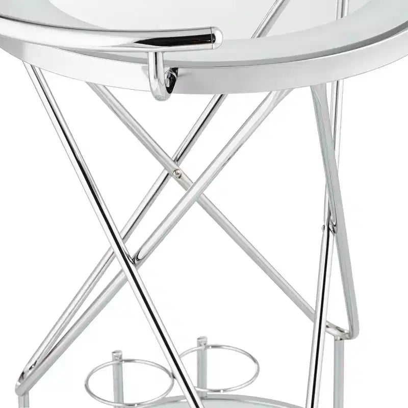 Clear & White Glass 2-Shelf Rolling Bar Cart, Chrome, 2-Person