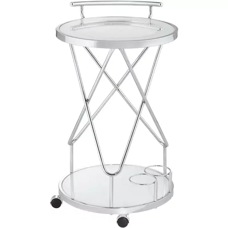 Clear & White Glass 2-Shelf Rolling Bar Cart, Chrome, 2-Person