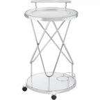 Clear & White Glass 2-Shelf Rolling Bar Cart, Chrome, 2-Person