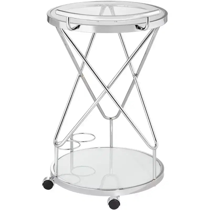 Clear & White Glass 2-Shelf Rolling Bar Cart, Chrome, 2-Person