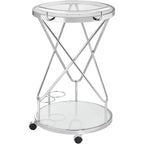 Clear & White Glass 2-Shelf Rolling Bar Cart, Chrome, 2-Person