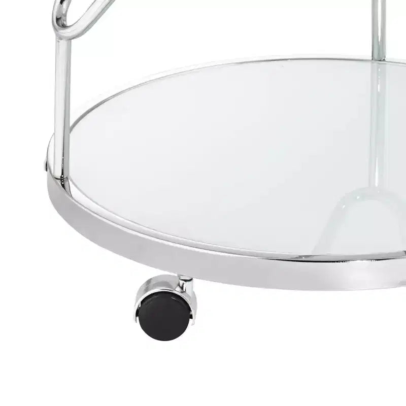 Clear & White Glass 2-Shelf Rolling Bar Cart, Chrome, 2-Person