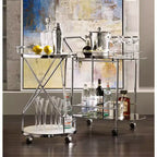 Clear & White Glass 2-Shelf Rolling Bar Cart, Chrome, 2-Person